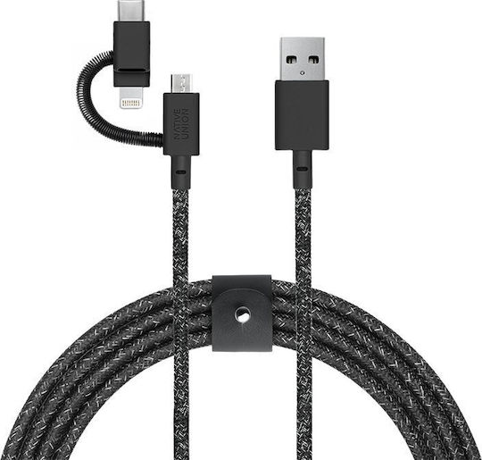 Native Union Cosmos Geflochten USB zu Blitzschlag / Typ-C,TC-TC / Micro-USB Kabel Schwarz 2m