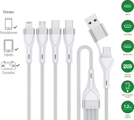 4smarts Usb Type-c/type-a Multi-charging Cable 4-in-2 1.2m White