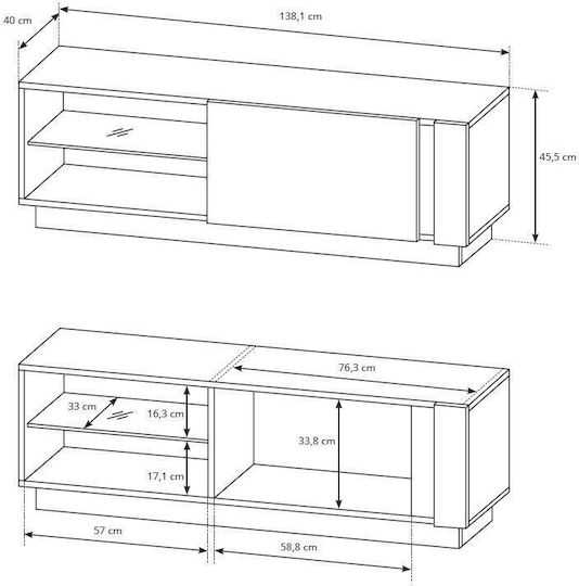 Living Room TV Unit with Showcase White L270xW40xH194cm