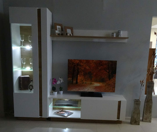 Living Room TV Unit with Showcase White L270xW40xH194cm