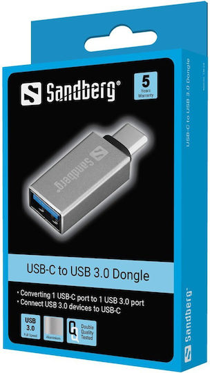 Sandberg Usb 3.0 Dongle Μετατροπέας USB-C male σε USB-C male Λευκό 1τμχ