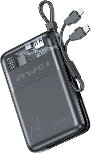 Awei P17K Power Bank 10000mAh 22.5W με Θύρα USB-A και Θύρα USB-C Γκρι