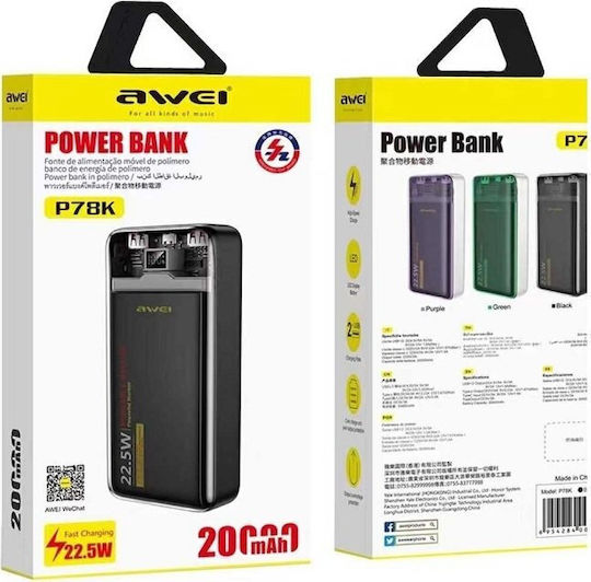Awei P78K Power Bank 20000mAh 22.5W Μαύρο