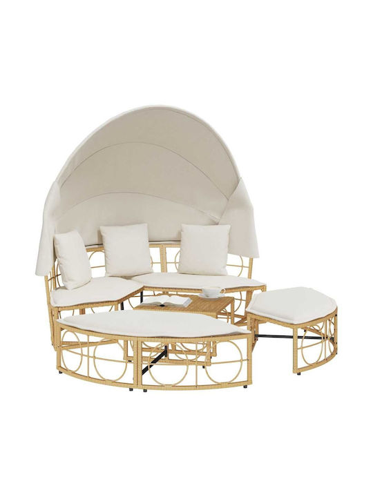 Pat Lounge Exterior Dom Cu Pernă Poly Rattan Crem 4108235