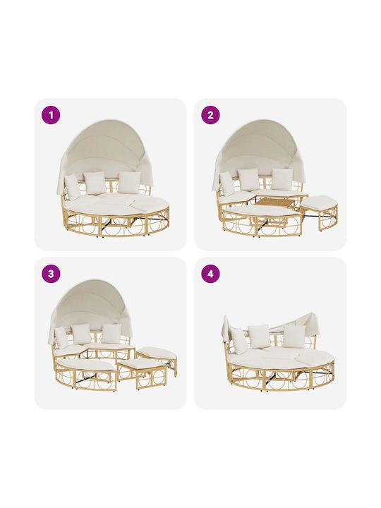Pat Lounge Exterior Dom Cu Pernă Poly Rattan Crem 4108235