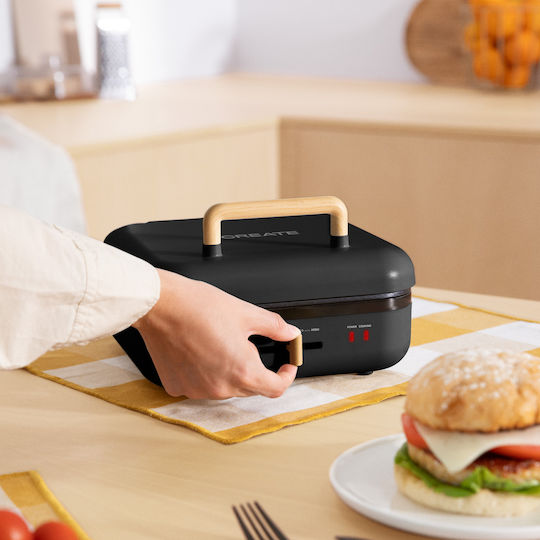 Create Tabletop Electric Grill 1400W Inox with Adjustable Thermostat 23cmx23cmcm