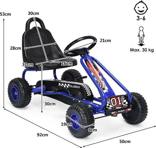 Go Kart Μονοθέσιο με Πετάλι Μπλε για 3+ Ετών