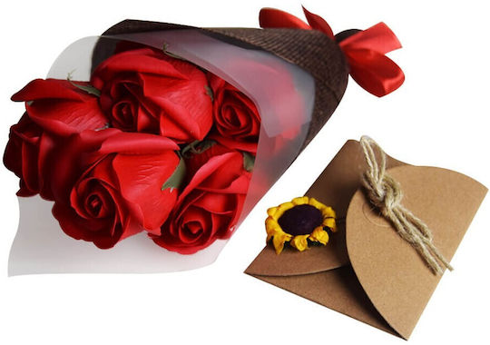 Bouquet of Artificial Flowers Rose Red 22cm in Box Mikamax