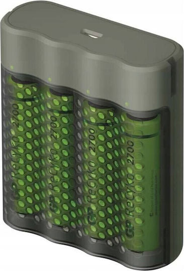GP Batteries ReCyko M451 USB Φορτιστής 4 Μπαταριών Ni-MH Μεγέθους AA/AAA Σετ με 4x AAA 2700mAh σε Πράσινο χρώμα
