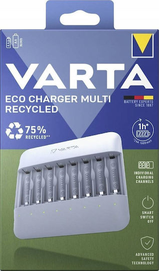 Varta Eco Charger Multi Recycled USB 8 Batteries Ni-MH Size AA/AAA in Gray color