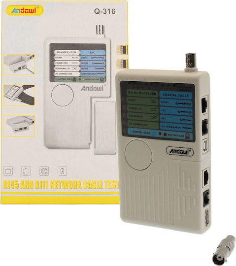 Andowl Q-316 Tester Καλωδίων Δικτύου RJ11 / RJ45 / USB / BNC