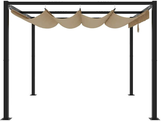 Vidaxl Garden Pergola with Retractable Roof Taupe 3 x 3 m Steel Beige-Grey