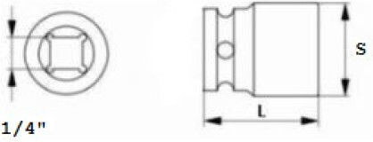 Jonnesway Nuss Sechskant mit Vierkant-Antrieb HEX Durchmesser 1/4" 1Stück