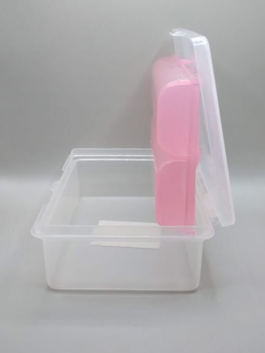Kunststoff Aufbewahrungsbox mit Deckel Rosa 9.5x14x4.5cm 1Stück