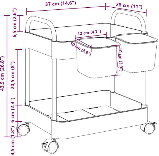 vidaXL Commercial Kitchen Food Cart H43.5xW37xD28cm