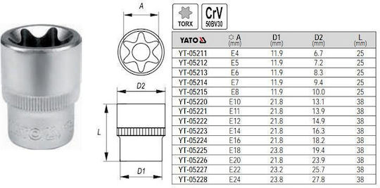 Torx Socket 1/2" E16