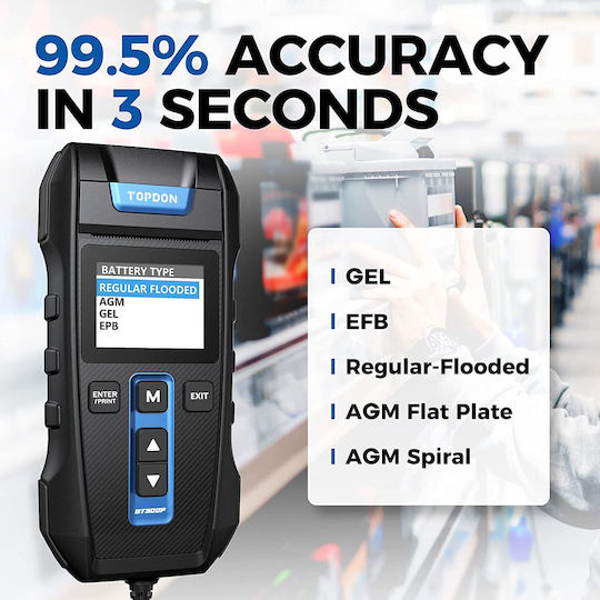 Topdon TD-BT300P Αναλογικό Battery Tester με Κροκοδειλάκια