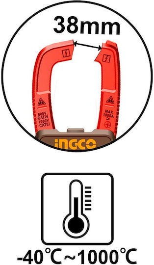 Ingco Clamp Meter Digital 600A AC True RMS with Test Leads DCM66002