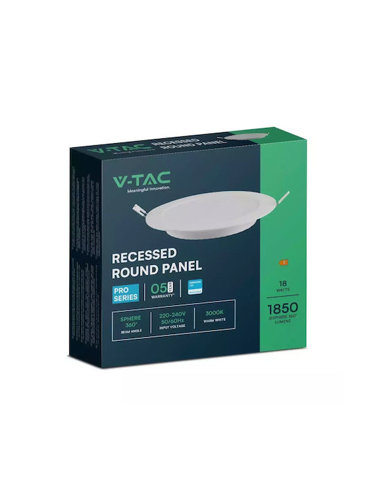 V-TAC Rund Kunststoff Einbau Spot mit integriertem LED und Warmweißes Licht Weiß 22.08x22.08cm. 1Stück