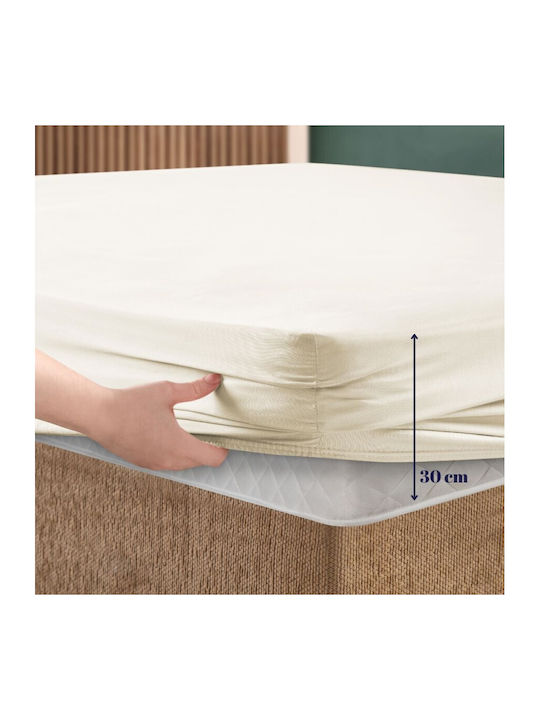 First Choice Set Cearșaf cu 2 Fețe de pernă Dublu cu Elastic 140x200cm. Cremă 3buc