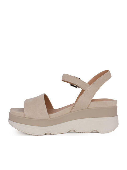 D Gardenia C Anatomic Women's Leather Ankle Strap Platforms Beige