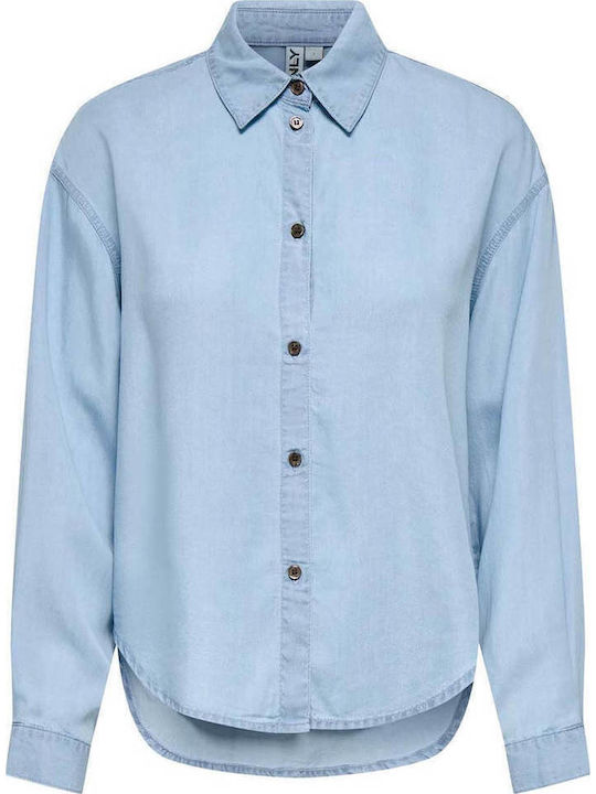 Long Sleeve Women's Denim Shirt Light Blue Monochrome