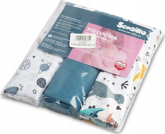 Sensillo Muslin Changing Pads Blue 70x80cm. 3pcs