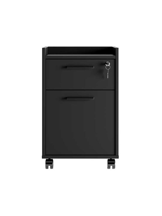 Gamer Office Storage Chipboard Drawer with Wheels, Lock & Drawers Black Velvet-Black Metal L40xW40xH56cm