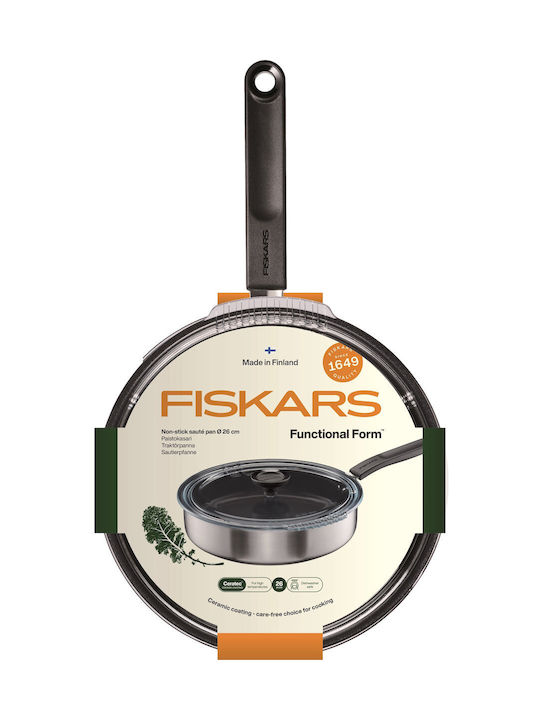 Fiskars Pan With Lid made of Stainless Steel with Non-Stick Coating 26cm