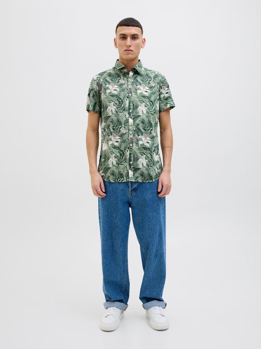 Κοντομάνικο Βαμβακερό Πουκάμισο Floral Iceberg Green, Πρασινο