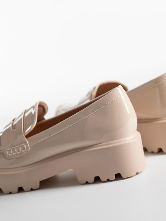 Lackleder Damen Loafers in Beige Farbe