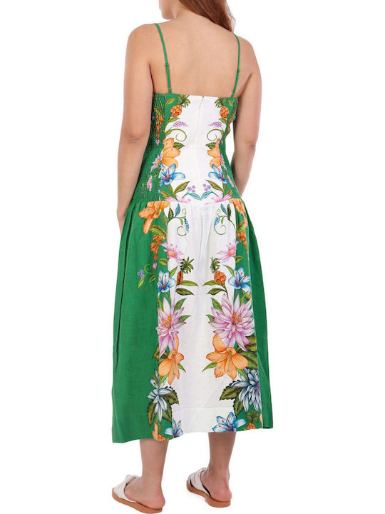 Summer Midi Dress White-Green