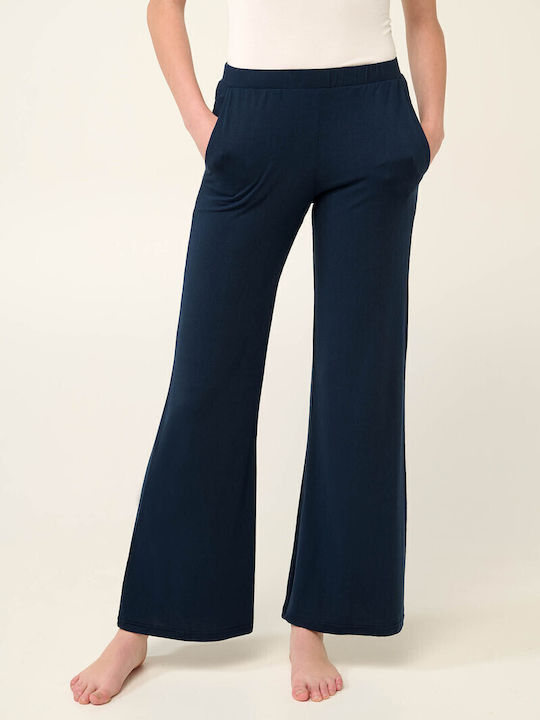 Dama Tesatura Pantaloni cu Elastic Albastru