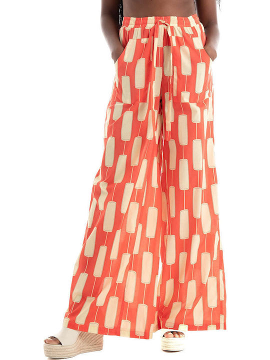 Women's Fabric Pants Black Orange Red