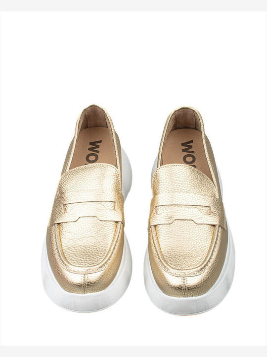 Δερμάτινα Γυναικεία Loafers σε Χρυσό Χρώμα