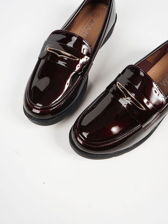 Patent Leather Women's Loafers in Burgundy Color