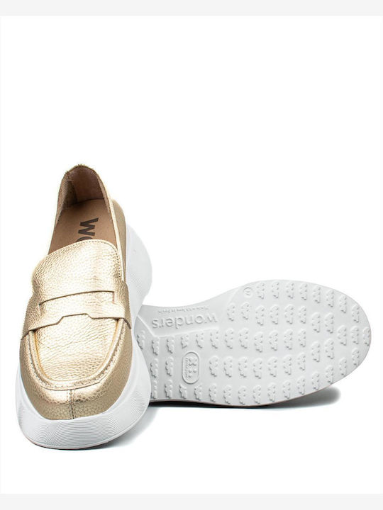 Δερμάτινα Γυναικεία Loafers σε Χρυσό Χρώμα