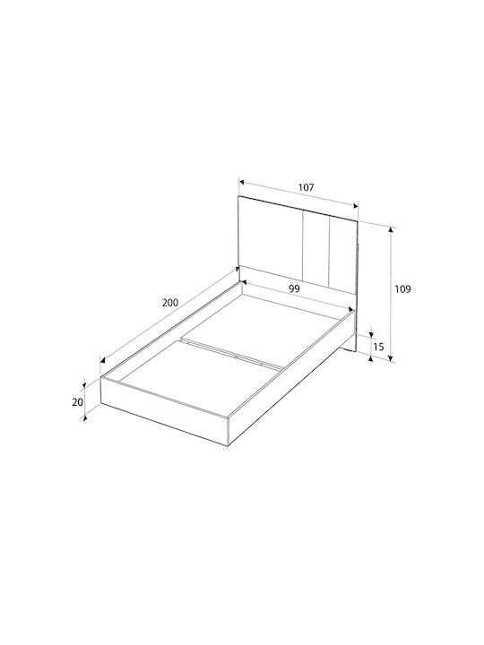 Terra Κρεβάτι Μονό Ξύλινο Florida Oak για Στρώμα 100x200cm
