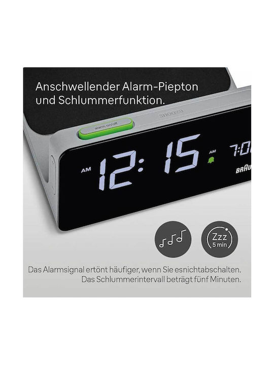 Braun Tabletop Digital Clock with Alarm & Wireless Charging mid-42812