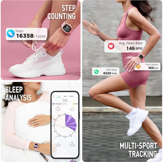 Ρολόι Reflex Smartwatch Ροζ Λουράκι Σιλικόνης Ra52-2226