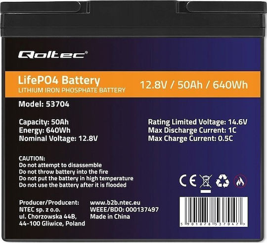 Qoltec Baterie Fotovoltaică Litiu 12.8V 50Ah (53704)