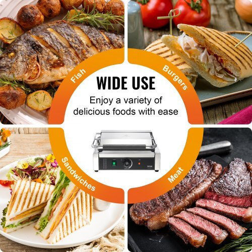 Vevor Commercial Sandwich Maker with Ribbed Top and Ribbed Bottom