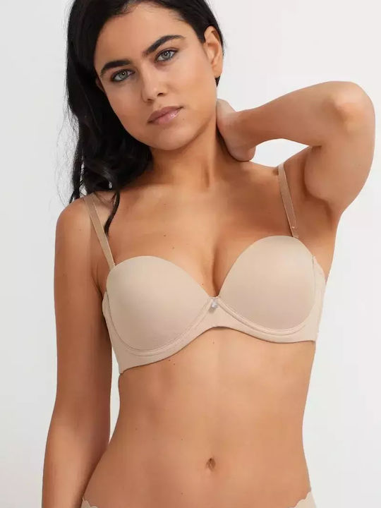 Balconette Push Up Balconette Strapless Bra Underwire Beige