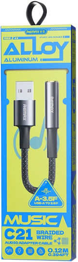 Remax C21 Μετατροπέας USB-A male σε 3.5mm female Γκρι 1τμχ