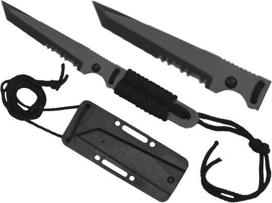 MFH Action I Tanto Blade / Wrap Handle Knife Survival Black in Sheath