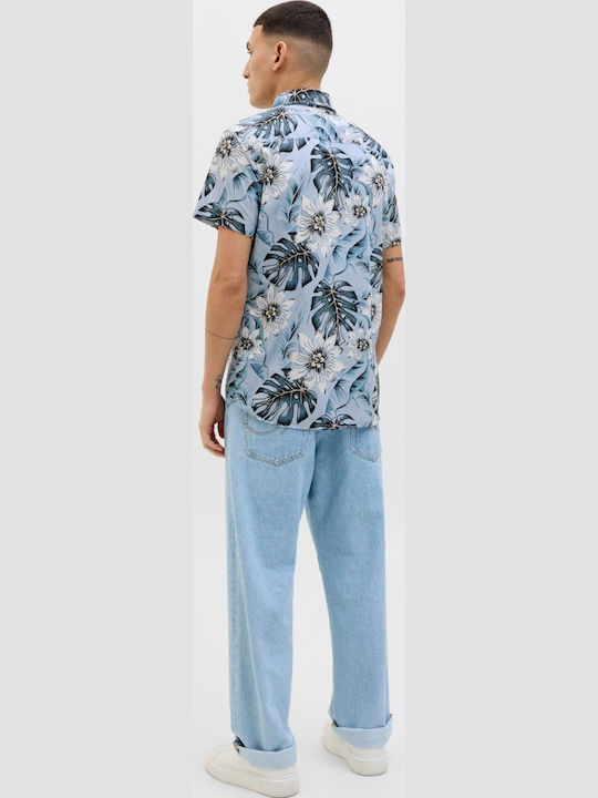Short-sleeved Cotton Shirt Chambray Blue, Blue