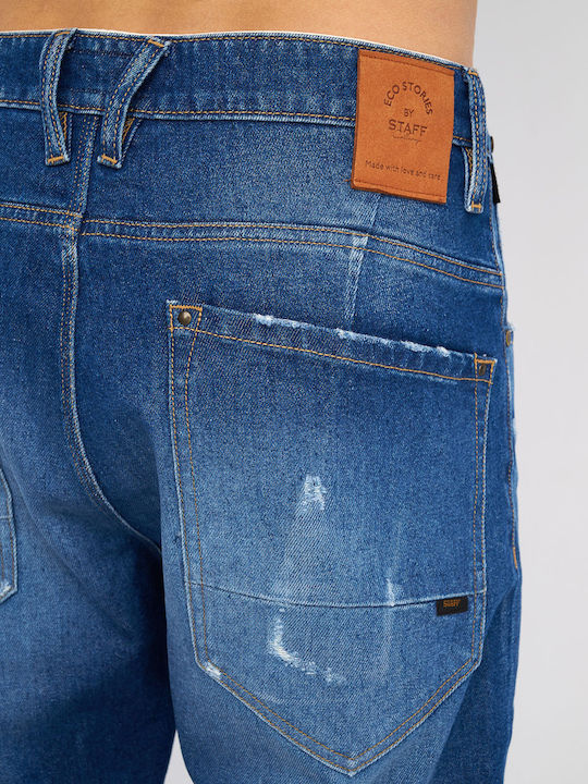 Bob Men's Elastic Jeans Trousers with Relaxed Tapered Application Blue