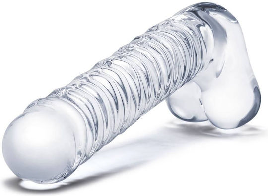 Glas Ribbed Γυάλινο Dildo με Όρχεις 20cm