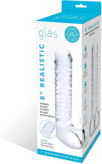 Glas Ribbed Γυάλινο Dildo με Όρχεις 20cm