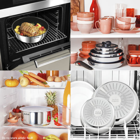 Tefal Ingenio Emotion Σετ Μαγειρικά Σκεύη από Ανοξείδωτο Ατσάλι Silver με Αντικολλητική Επίστρωση 8τμχ